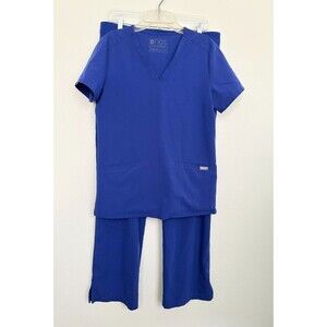 FIGS Casma Top Kade Cargo Scrub Bottom Blue Scrub Set Medical Women's Medium